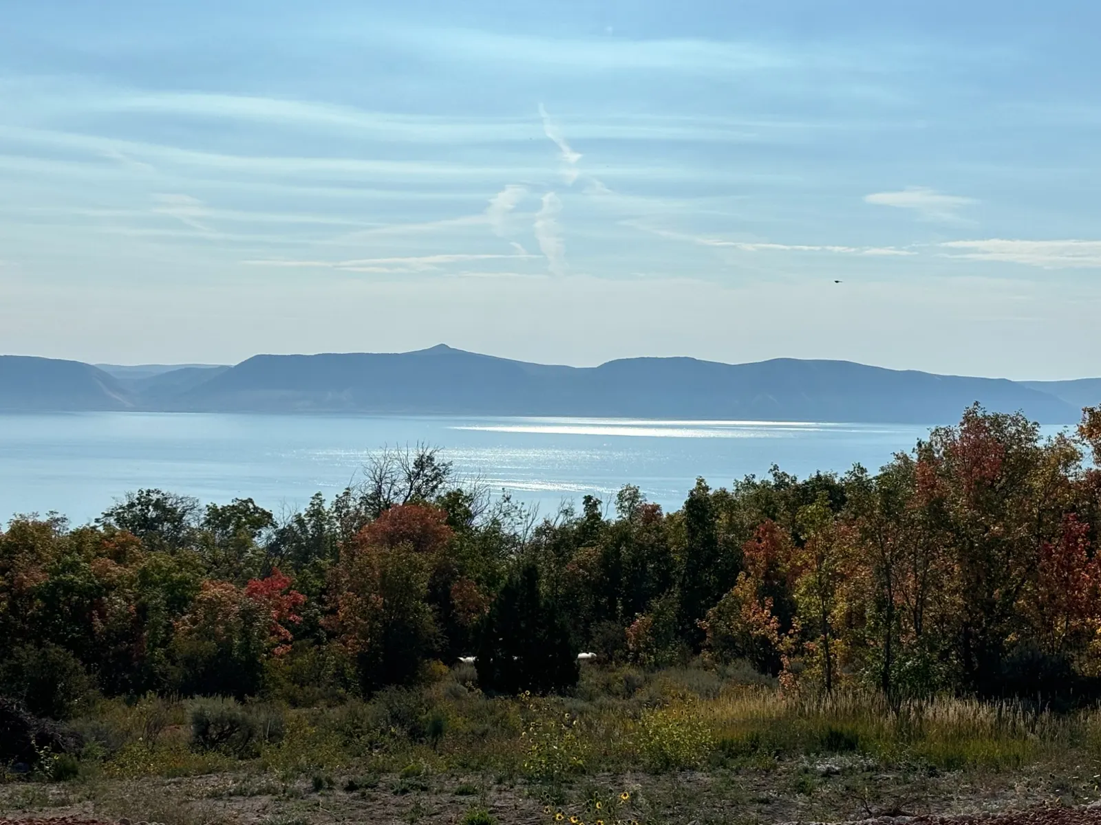 Bear Lake and the ridgeline of the far shore on an autumn afternoon